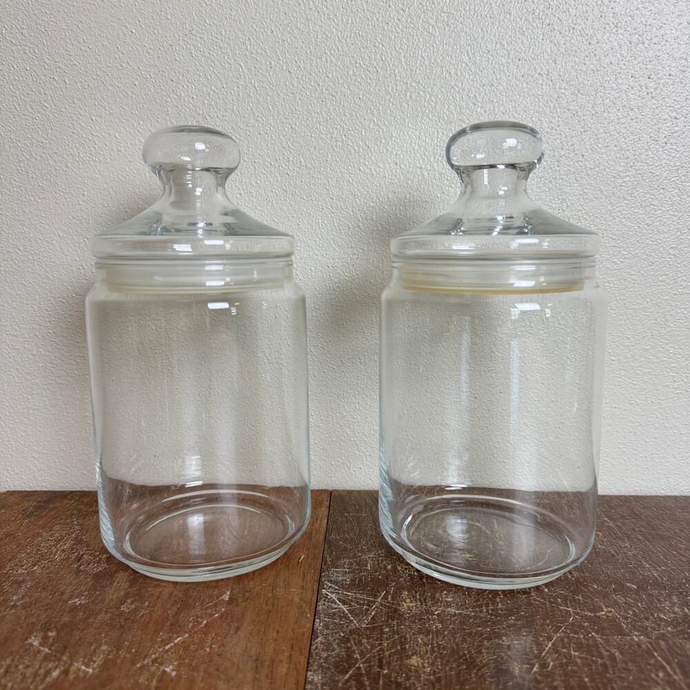 Pair (2) clear glass 6 Inch tall small/medium‎ Canister bathroom kitchen storage